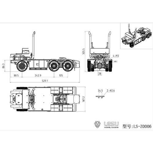 1/14 Volvo 6X6 tractor model chassis VOLVO Regal Tamiya car shell directly installed LESU