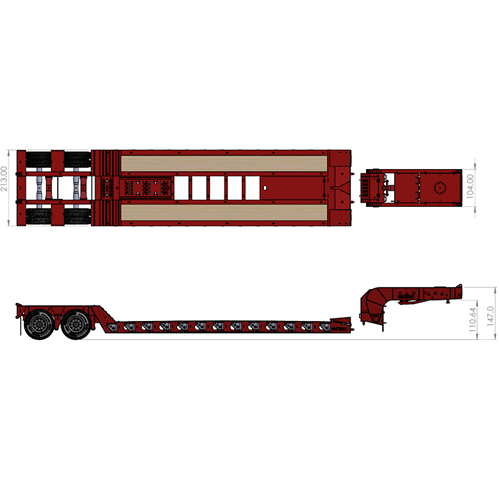 DPS TRAILER 041 LOWBOY 2AXLE RAMPS FLIP 1/14 WITH FENDER